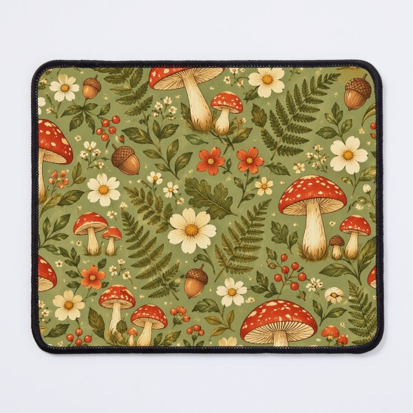 Item preview, Cottagecore Mushrooms and Wildflowers Woodland Pattern designed and sold by Epic Wear Store.