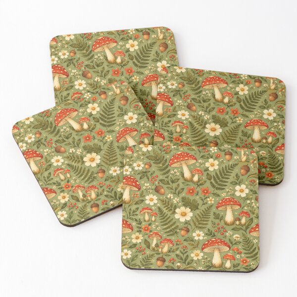 Item preview, Cottagecore Mushrooms and Wildflowers Woodland Pattern designed and sold by Epic Wear Store.