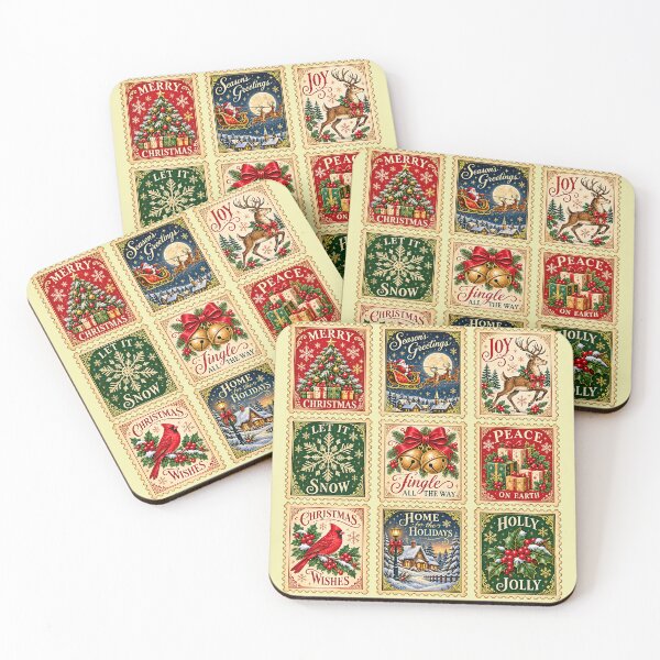 Item preview, Vintage Christmas Stamps – Classic Festive Holiday Design designed and sold by PrintandJoy.
