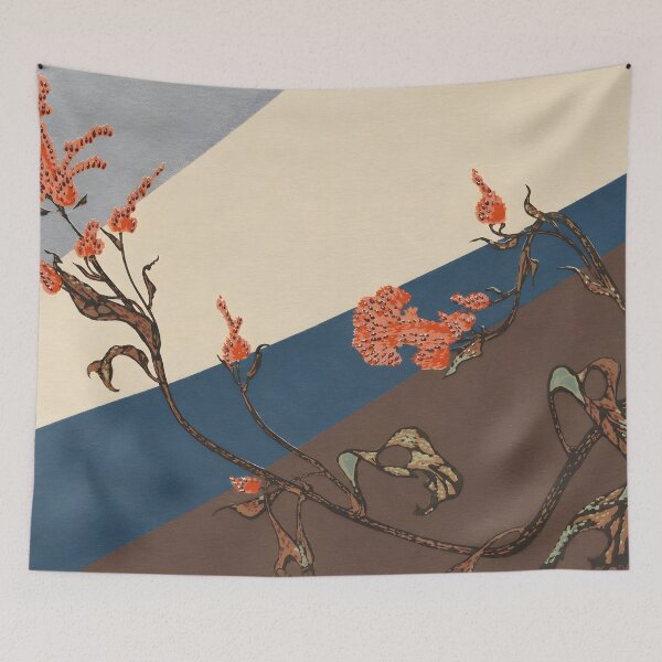Item preview, Furuya Korin Coral Flowers across Diagonal Blue designed and sold by AuraMuse Studio.