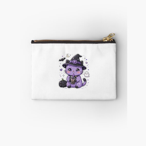 Item preview, Purple Glitter Witch Cat with Pink Boba and Pumpkin Halloween designed and sold by Sofia art shop.