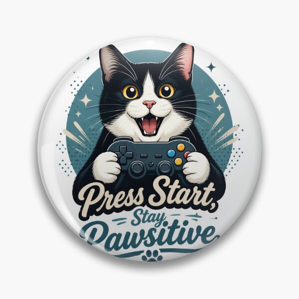 Item preview, Tuxedo Cat – Press Start, Stay Pawsitive designed and sold by PurrBloom Studio.