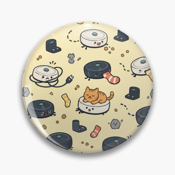 Item preview, Robot Vacuum Funny Pattern | Cute Robots Stealing Socks, Chasing Crumbs and Carrying a Cat designed and sold by DebugLab.