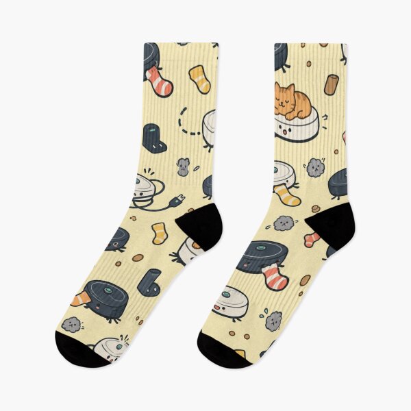 Item preview, Robot Vacuum Funny Pattern | Cute Robots Stealing Socks, Chasing Crumbs and Carrying a Cat designed and sold by DebugLab.