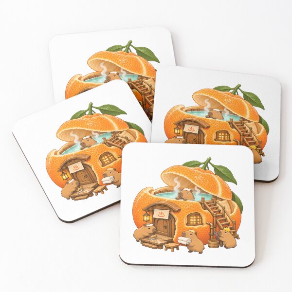 Item preview, Capybara Orange Hot Spring – Cozy Citrus Bathhouse designed and sold by LazyPaw Design.