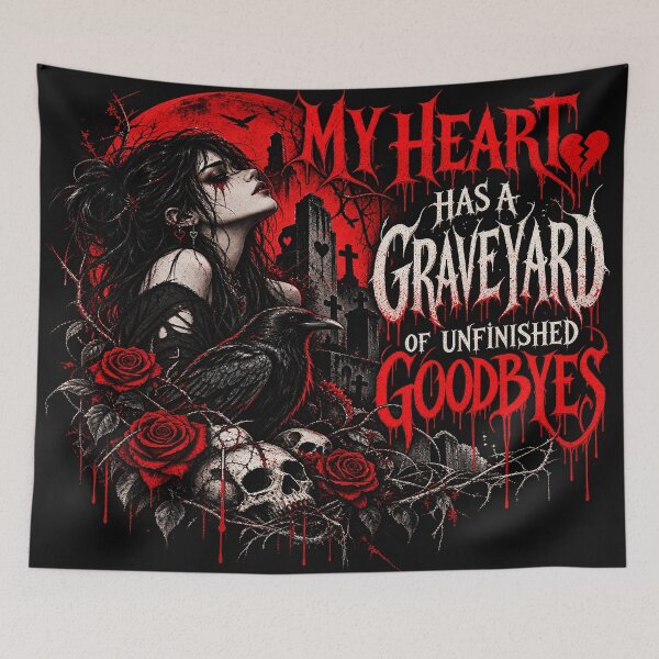 Item preview, My Heart Has a Graveyard of Unfinished Goodbyes – Gothic Heartbreak Art designed and sold by TheInkRaven.