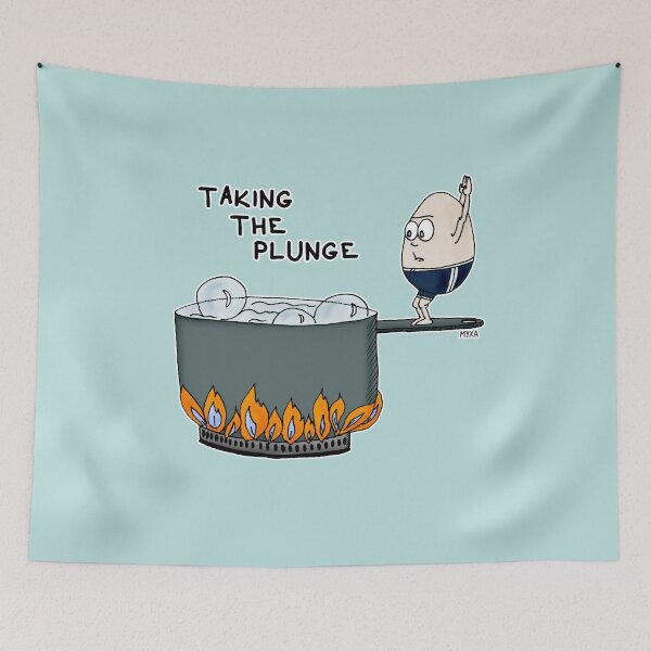 Item preview, Taking The Plunge | Funny Egg Swimming Visual Pun Sticker designed and sold by MyxaART.