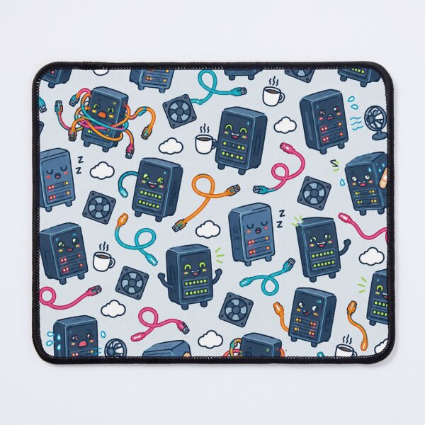 Item preview, Server Rack Funny Pattern | Cute Servers with Coffee, Cable Spaghetti and Band-Aids designed and sold by DebugLab.