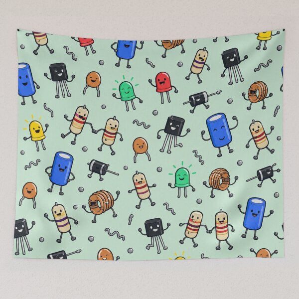 Item preview, Electronic Components Cute Pattern | Dancing Resistors, Capacitors, LEDs and Transistors designed and sold by DebugLab.