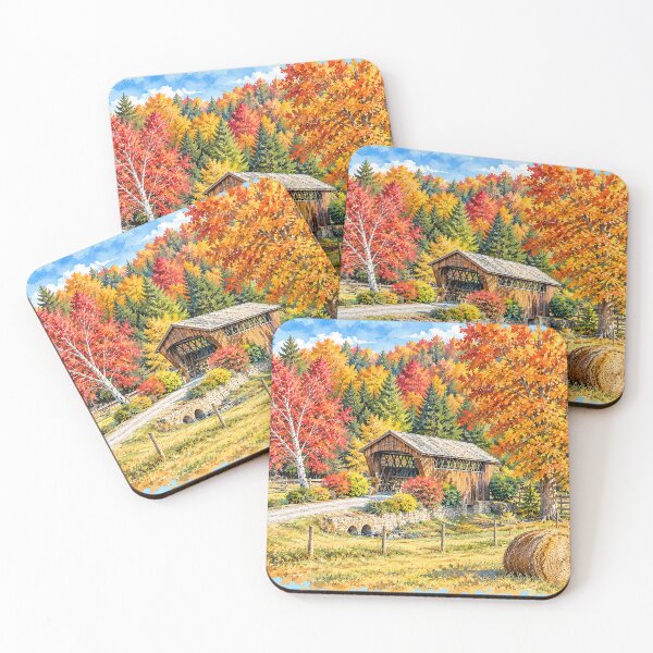 Item preview, Country Covered Bridge in Autumn - watercolor designed and sold by gotucoveredart.