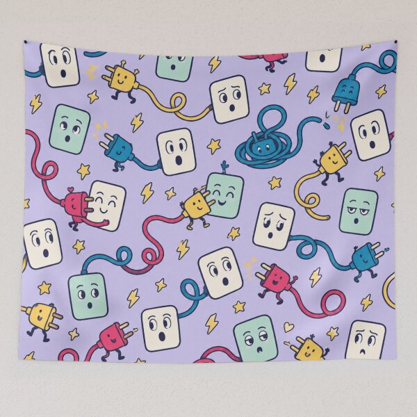 Item preview, Electrical Outlet Funny Pattern | Surprised Wall Sockets and Friendly Plugs on Curly Cords designed and sold by DebugLab.