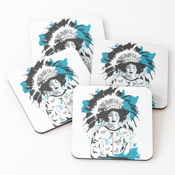 Item preview, Dreaming Woman Feather Headdress Ink Splatter designed and sold by SmokElegancki.