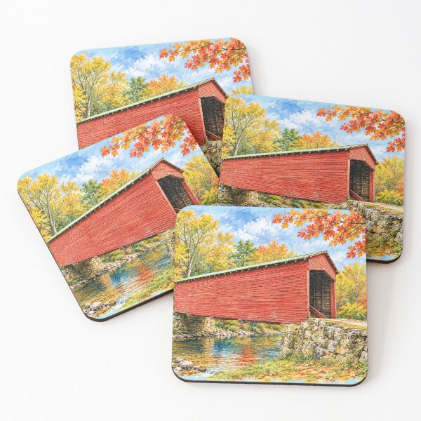 Item preview, Link Farm Covered Bridge in Autumn - watercolor designed and sold by gotucoveredart.