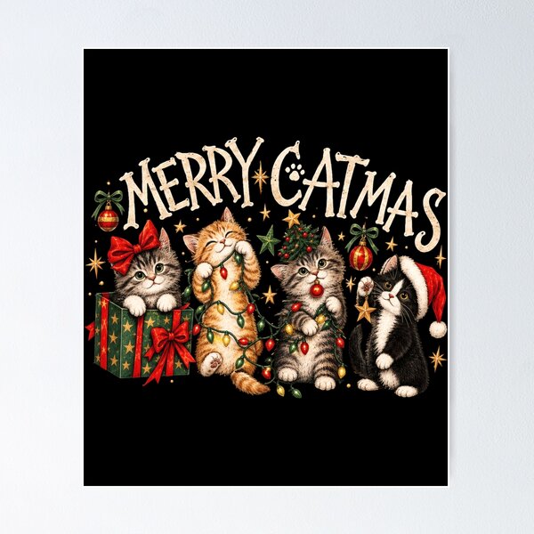 Item preview, Merry Catmas Cute Kittens Christmas Lights Holiday designed and sold by browning2989.