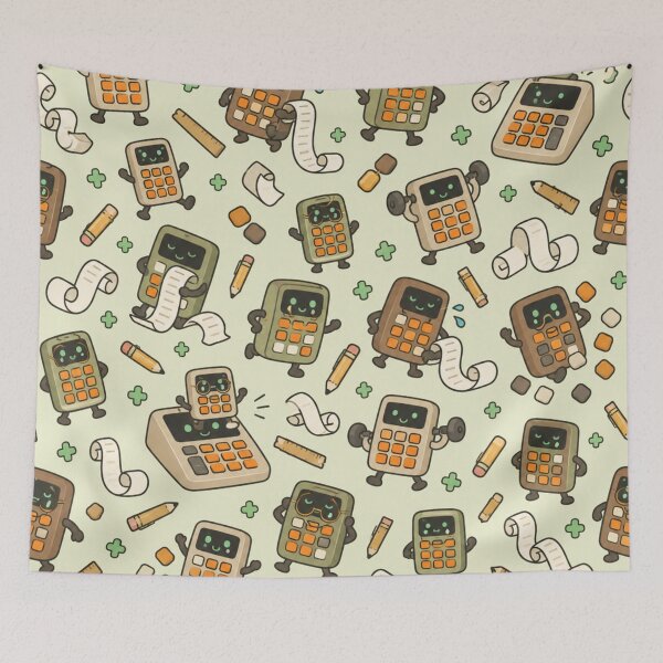 Item preview, Retro Calculator Funny Pattern | Cute Vintage Calculators Lifting Weights and Doing Math designed and sold by DebugLab.