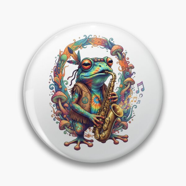 Item preview, Funky Frog Playing Saxophone Colorful Artistic Design Music Vibrant Dance Groovy Peace Symbol Mushrooms Jazz designed and sold by Rostislav Bouda.