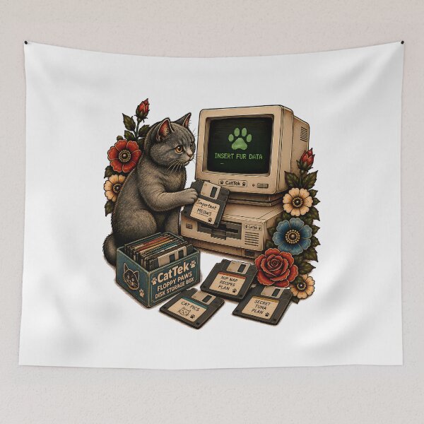 Item preview, Retro Computer Cat Floppy Disk  designed and sold by Old's Cool Cat Studio.