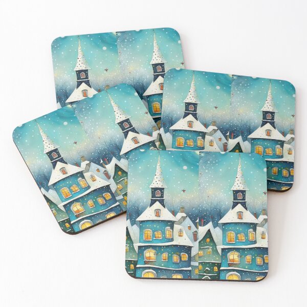 Item preview, Magical winter night whimsical houses, stars, snow,  designed and sold by Coolparrotgirl.