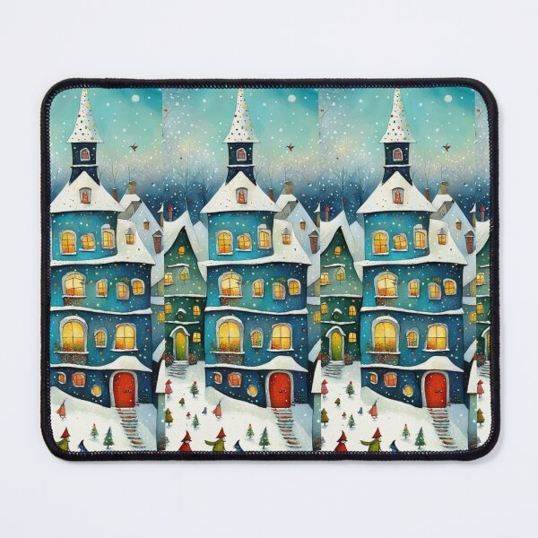 Item preview, Magical winter night whimsical houses, stars, snow, designed and sold by Coolparrotgirl.