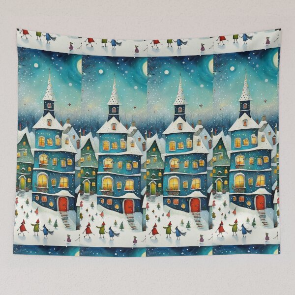Item preview, Magical winter night whimsical houses, stars, snow,  designed and sold by Coolparrotgirl.