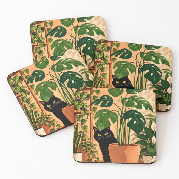 Item preview, Black Cat Hiding Among Lush Houseplants designed and sold by AbstractAuraArt.
