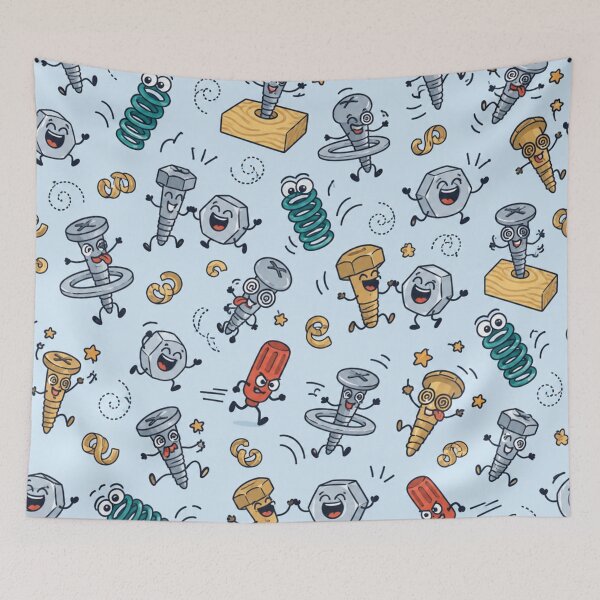 Item preview, Loose Screws Funny Pattern | Dizzy Cartoon Screws, Bolts, Nuts and Springs on the Run designed and sold by DebugLab.