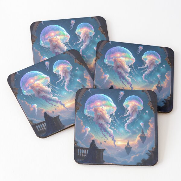 Item preview, Celestial Jellyfish Rise Past Floating Elven Islands designed and sold by Fanta-sticky.