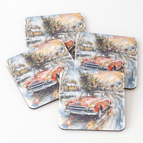 Item preview, Classic Car with Christmas Tree designed and sold by kolonjArt.