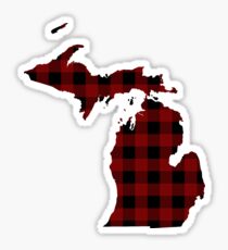 Red and Black Lumberjack Plaid Michigan Silhouette Sticker
