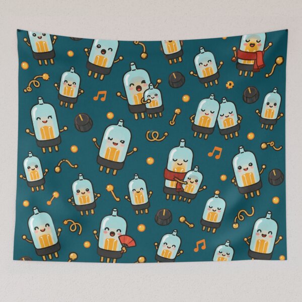 Item preview, Vacuum Tubes Cute Pattern | Glowing Tube Characters Warming Up on Deep Teal designed and sold by DebugLab.