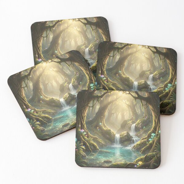 Item preview, Mystical Pool and Bioluminescent Mushrooms in an Enchanted Forest designed and sold by Fanta-sticky.