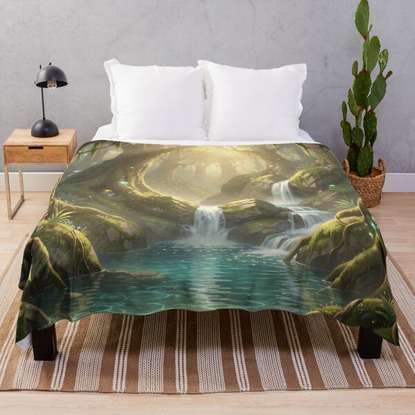 Item preview, Mystical Pool and Bioluminescent Mushrooms in an Enchanted Forest designed and sold by Fanta-sticky.