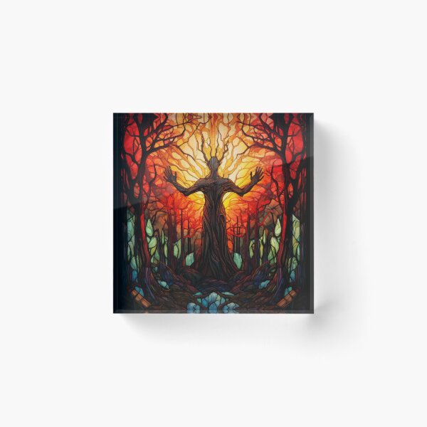 Item preview, Forest Deity Stained Glass Flame Tree Art designed and sold by pinkal.