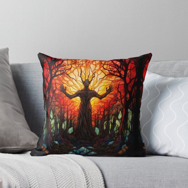 Item preview, Forest Deity Stained Glass Flame Tree Art designed and sold by pinkal.