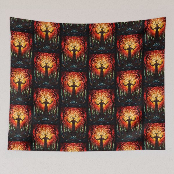 Item preview, Forest Deity Stained Glass Flame Tree Art designed and sold by pinkal.