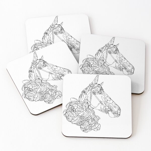 Item preview, Horse Line Art with Peonies Minimalist Floral Equestrian Illustration designed and sold by TatianaEleonor.