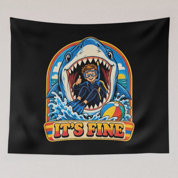 Item preview, It's Fine Funny Retro Shark Snorkeling designed and sold by Mo0o0o0oW.