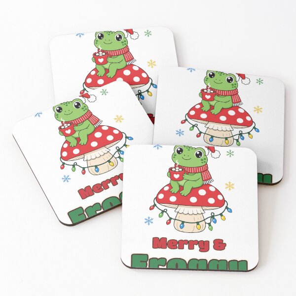 Item preview, Merry and Froggy Cute Christmas Frog on Mushroom with Hot Cocoa designed and sold by Bornprints.