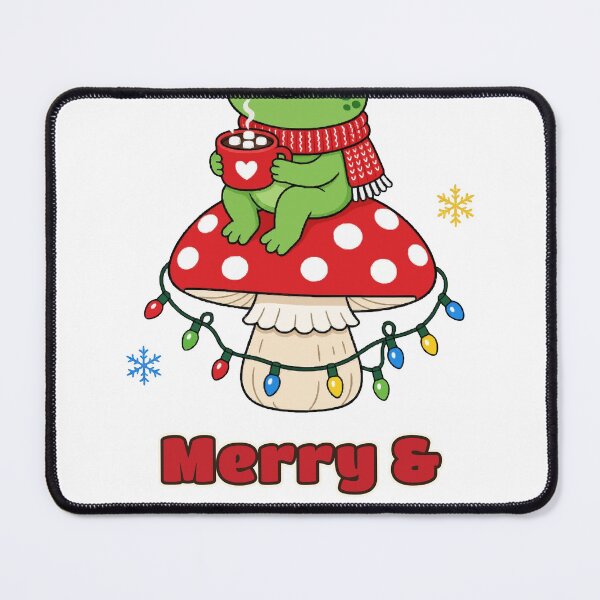 Item preview, Merry and Froggy Cute Christmas Frog on Mushroom with Hot Cocoa designed and sold by Bornprints.