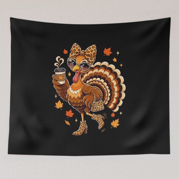 Item preview, Leopard Turkey Drinking Coffee Women Thanksgiving Turkey designed and sold by Designart68.