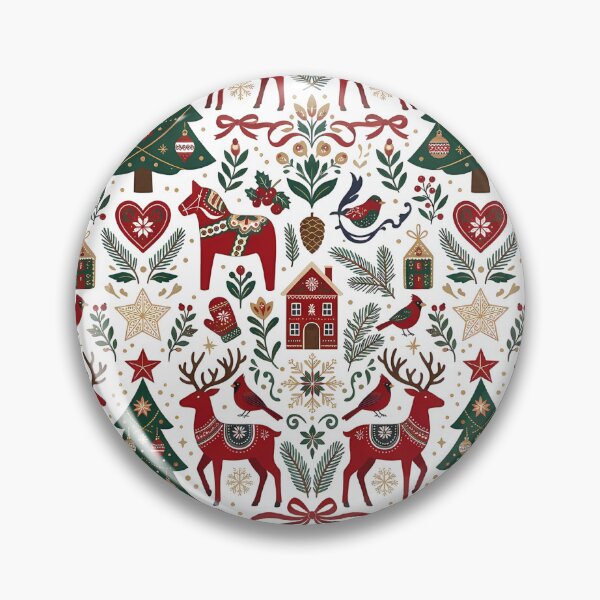 Item preview, Seamless Scandinavian Christmas Folk Art Pattern with Reindeer, Dala Horses, and Nordic Decor designed and sold by VibranPalette.
