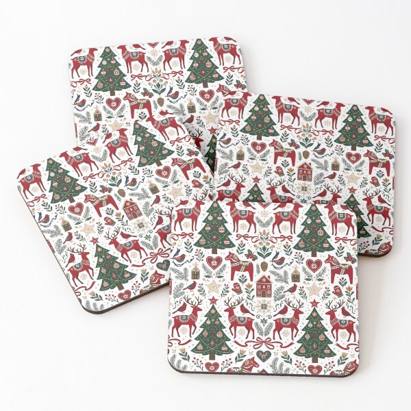 Item preview, Seamless Scandinavian Christmas Folk Art Pattern with Reindeer, Dala Horses, and Nordic Decor designed and sold by VibranPalette.