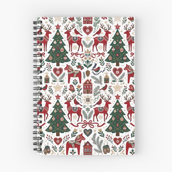 Item preview, Seamless Scandinavian Christmas Folk Art Pattern with Reindeer, Dala Horses, and Nordic Decor designed and sold by VibranPalette.
