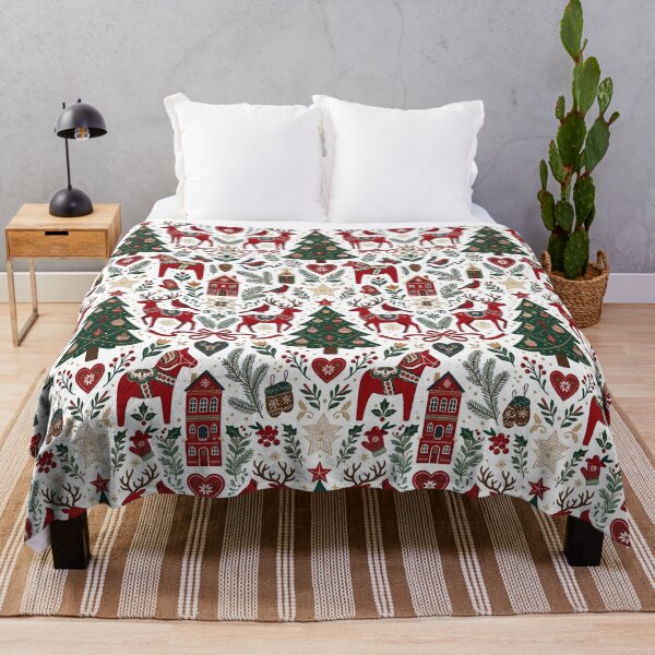 Item preview, Seamless Scandinavian Christmas Folk Art Pattern with Reindeer, Dala Horses, and Nordic Decor designed and sold by VibranPalette.