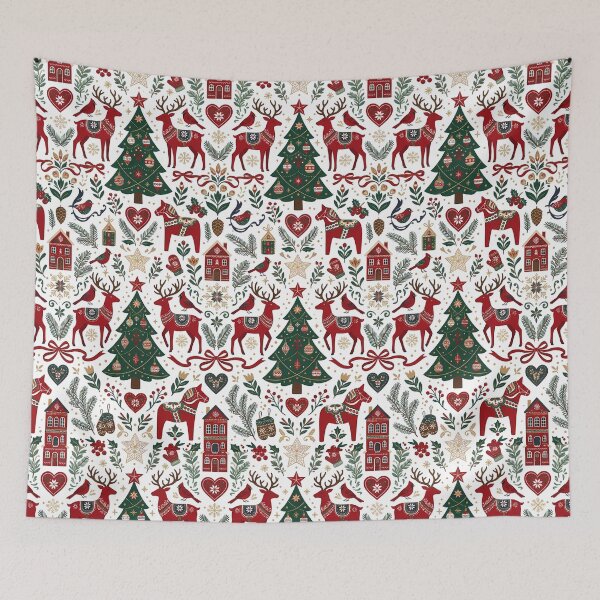 Item preview, Seamless Scandinavian Christmas Folk Art Pattern with Reindeer, Dala Horses, and Nordic Decor designed and sold by VibranPalette.