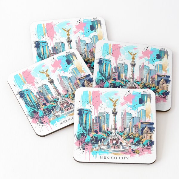 Item preview, Vibrant Mexico City Watercolor Skyline Illustration designed and sold by EdwinkOne.