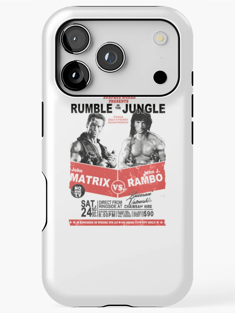 Thumbnail 1 of 4, iPhone Case, Matrix Versus Rambo Rumble Jungle Boxing Poster designed and sold by Nicole Payne.