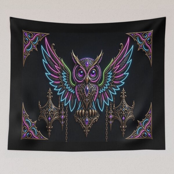 Item preview, Cyber Gothic Guardian Owl Neon Wings Crest designed and sold by Breezes-of-Ida.