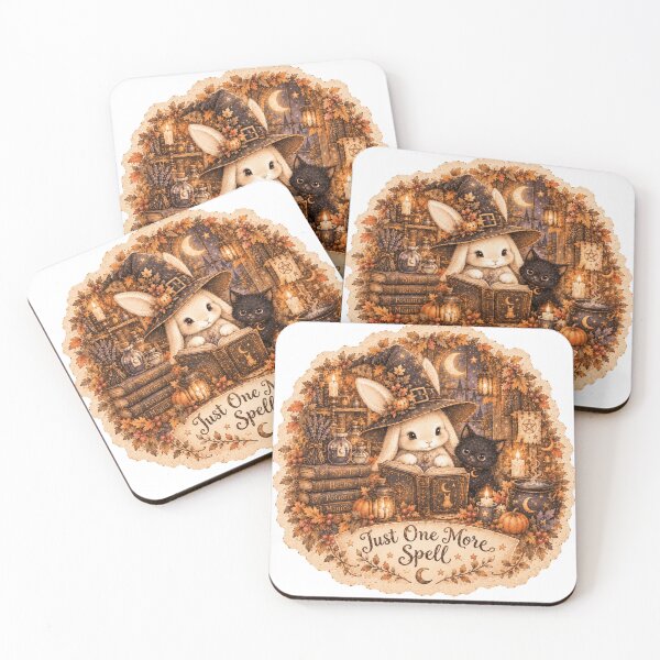 Item preview, The Bunny’s Book of Spells – Cute Witch Rabbit & Black Cat, Vintage Halloween Art designed and sold by TatiK-Treasures.