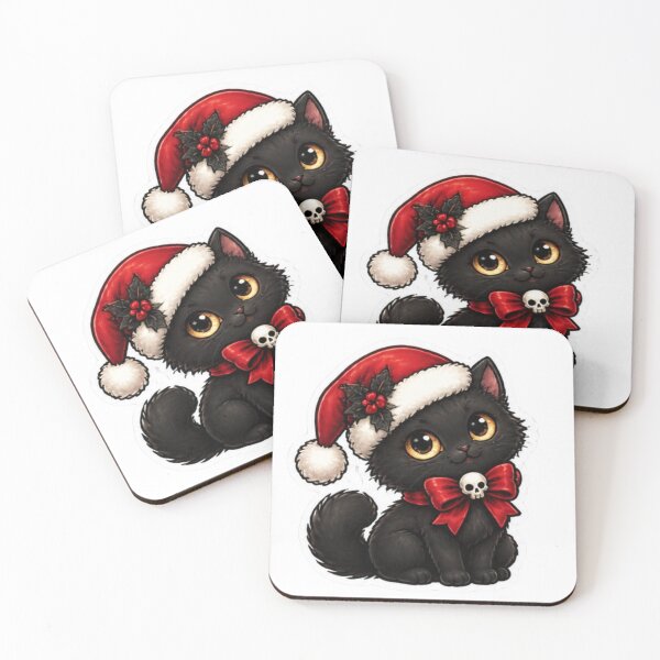 Item preview, Black Cat in Santa Hat - Cute Gothmas Christmas Cat designed and sold by ItsArtisticLab.